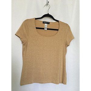 Jones New York Top Size Small Gold Metallic Stretch Knit Holiday Wear A3